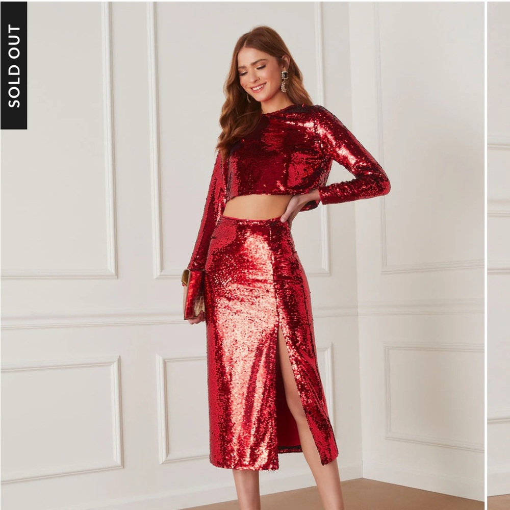 Vici Gillian Sequin Midi Skirt with Slit - Red, NWT, Medium